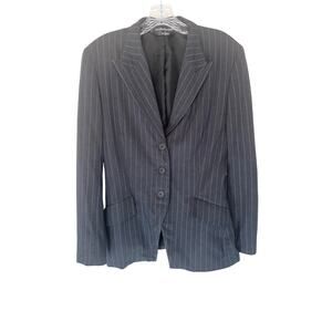 Norma Kamali Gray White Pin Striped‎ Preppy Academia Work Career Blazer Size 10